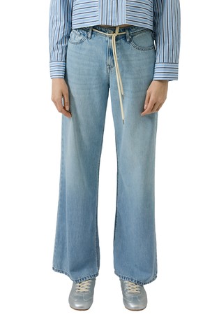 Jeans hlače s širokimi hlačnicami in zatezno vrvico