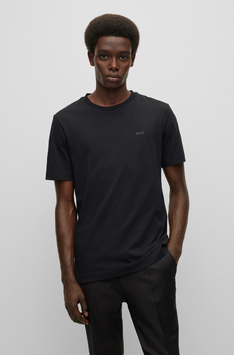 HUGO BOSS Regular fit bombažna majica z logotipom Črna - Black 