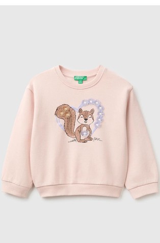 Sweatshirt with print and embroidery in organic cotton