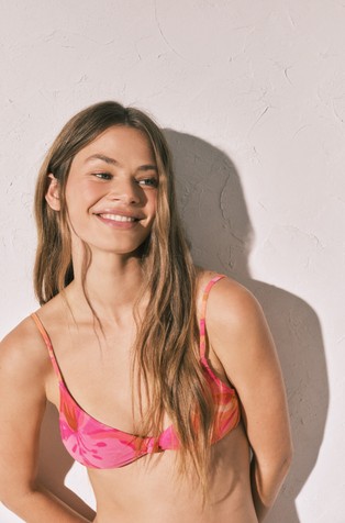 Triangle bikini top with floral print