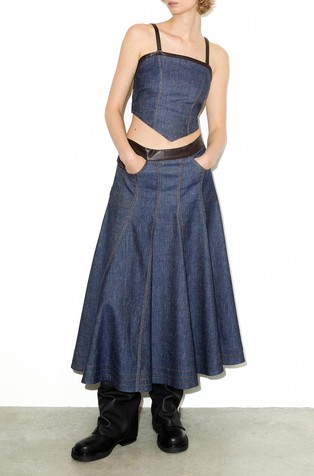 Cotton and linen denim skirt