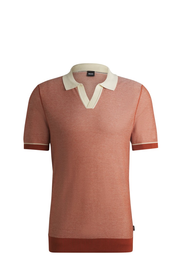 HUGO BOSS Cotton-blend knit sweater with Johnny collar Dark Orange 