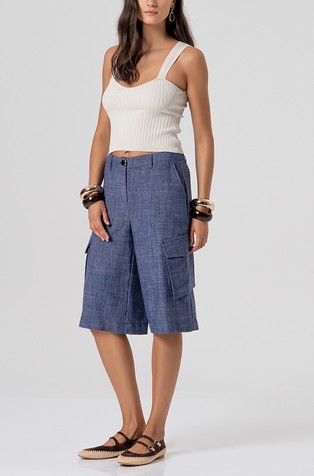 Cargo bermuda hlače iz mešanice z lanom