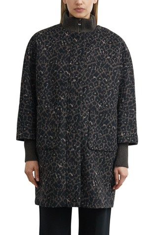 Wool-blend cape coat with leopard print