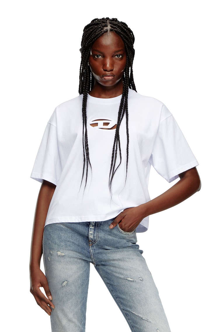 DIESEL Ohlapna majica s kratkimi rokavi in Oval D logotipom Bela - White 