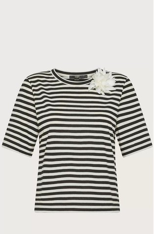 Striped cotton T-shirt with floral detail