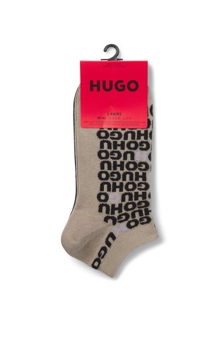 HUGO BOSS Two-pack of cotton-blend ankle socks with logos Brown / Black 3