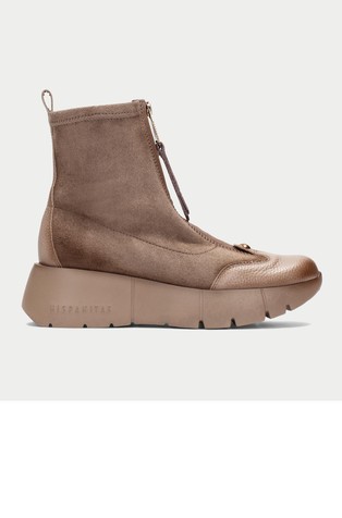 Suede-effect ankle boots with leather inserts