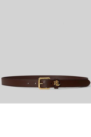 Logo-keeper leather skinny belt