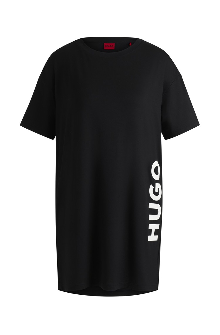 HUGO BOSS Relaxed-fit nightdress in viscose jersey with logo print Black 
