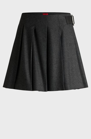 HUGO BOSS Pleated mini skirt in with branded buckle Grey 4