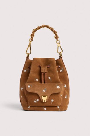 Beat Small Suede Bucket Bag with Embroidery