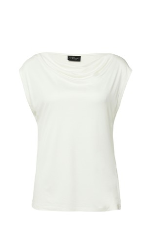 Sleeveless viscose shirt with a waterfall neckline