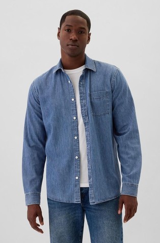 Moška denim srajca z dolgimi rokavi
