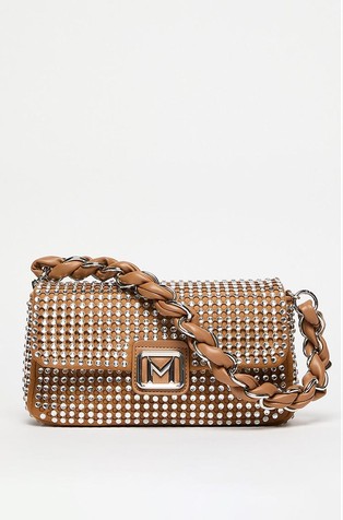 Medium bag in faux suede with rhinestones