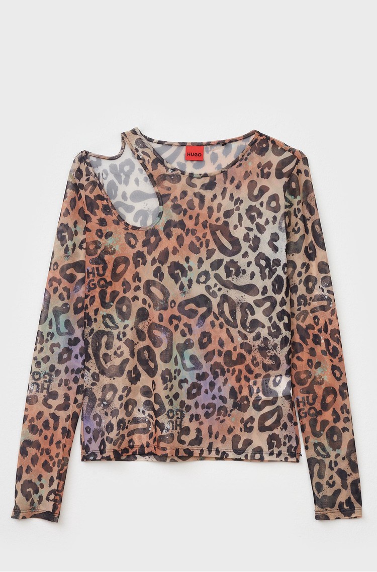 HUGO BOSS Vzorčasta majica z izrezanim detajlom ob ovratniku Večbarvna - Patterned 