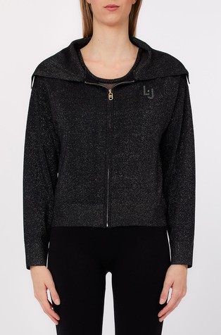 Komplet pletene jope in topa s svetlečimi lureks vlakni