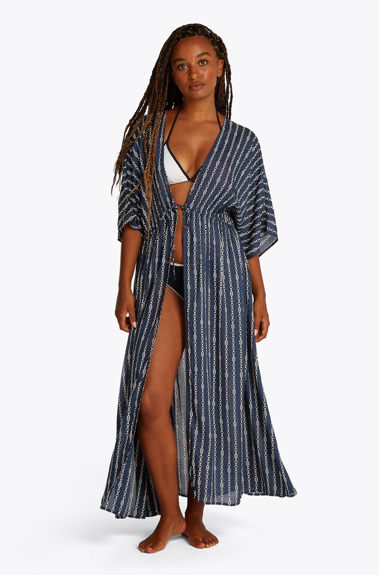 TOMMY HILFIGER Print Drawstring Waist Kaftan Blue / White 