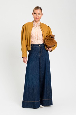 Palazzo fit jeans hlače s kontrastnimi šivi