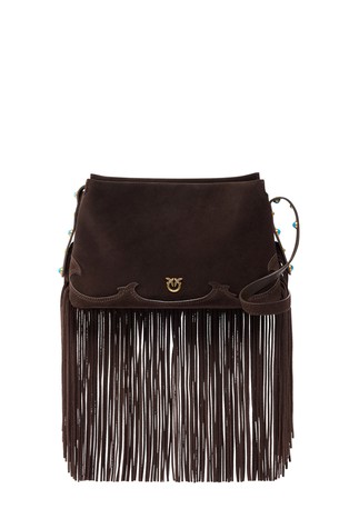 Small crossbody bag in suede with fringes
