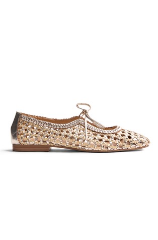 Braided metallic-leather ballet flats
