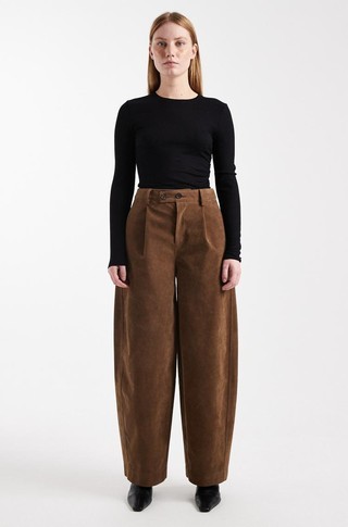 TSSIMINA barrel fit faux-suede trousers