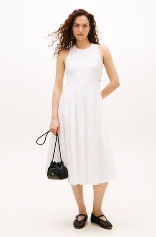 Midi obleka iz lanene mešanice z dekorativnimi gumbi