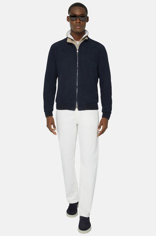 BOGGI MILANO Bomber Jacket in Genuine Suede Leather Blue 4