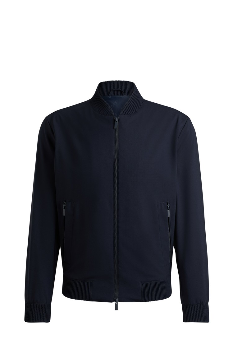 HUGO BOSS Slim fit bomber jakna iz volnene mešanice Modra - Dark Blue 