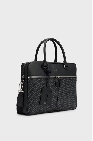 HUGO BOSS Monogram-panel document case in leather Black 2