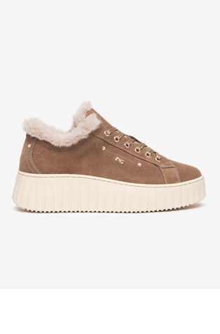 Suede Sneakers with Faux-fur Trims