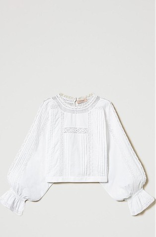 TWINSET Muslin blouse with lace and embroidery White 2