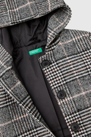 BENETTON Prince of Wales coat with hood Multi 3
