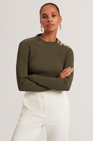 Decorative Button Long Sleeve Knit Top