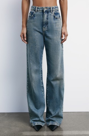 Zvončaste jeans hlače z visokim pasom