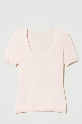 Seamless low-cut silk sweater