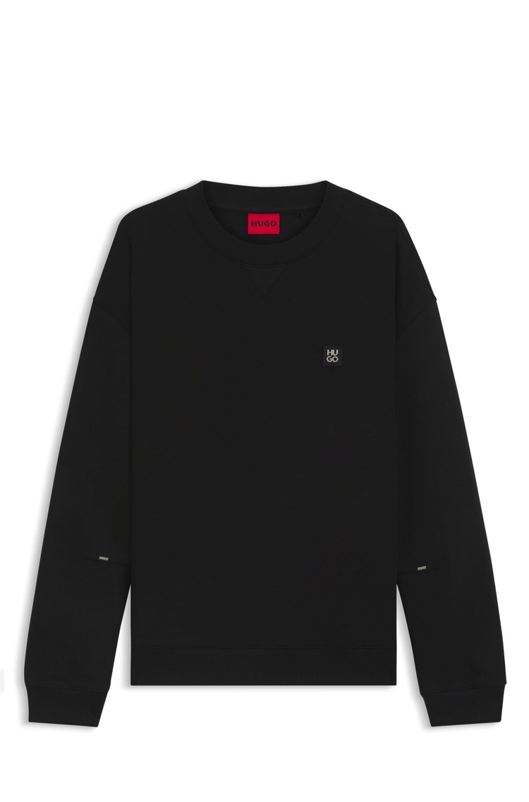 HUGO BOSS Pulover iz bombažne mešanice z zloženim logotipom Črna - Black 