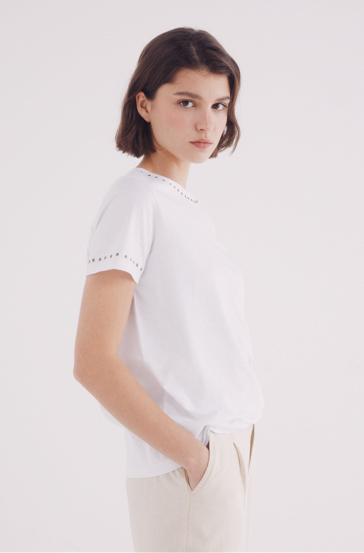 SPRINGFIELD T-shirt with studs on the neck and sleeves White 