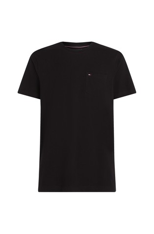 TOMMY HILFIGER Bombažna majica s kratkimi rokavi in prsnim žepom Črna - Black 5