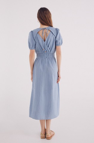 SPRINGFIELD Cotton midi dress with puff sleeves Blue 2