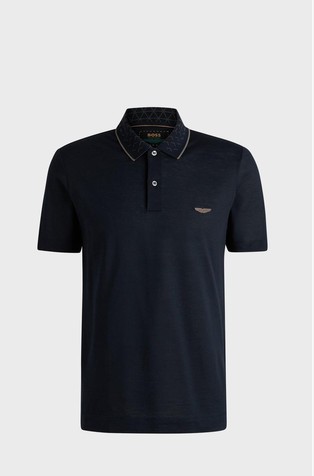 HUGO BOSS BOSS x Aston Martin polo majica s kratkimi rokavi iz bombažne mešanice Modra - Dark Blue 4