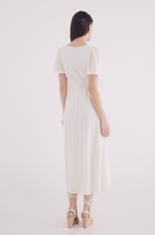 SPRINGFIELD Short sleeve crochet midi dress White 2