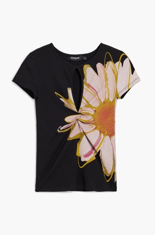 DESIGUAL Majica s kratkimi rokavi in ​​motivi cvetja Črna - Black / Multi 6