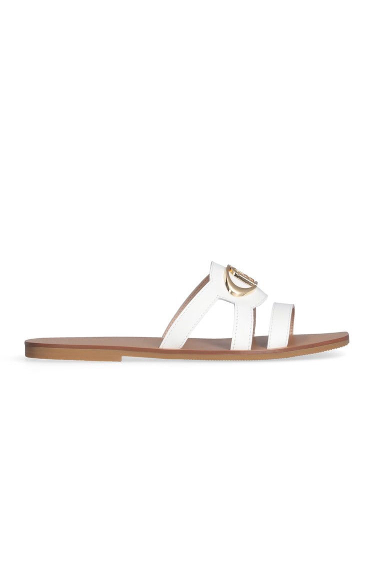 LIU JO Leather slides with logo White 