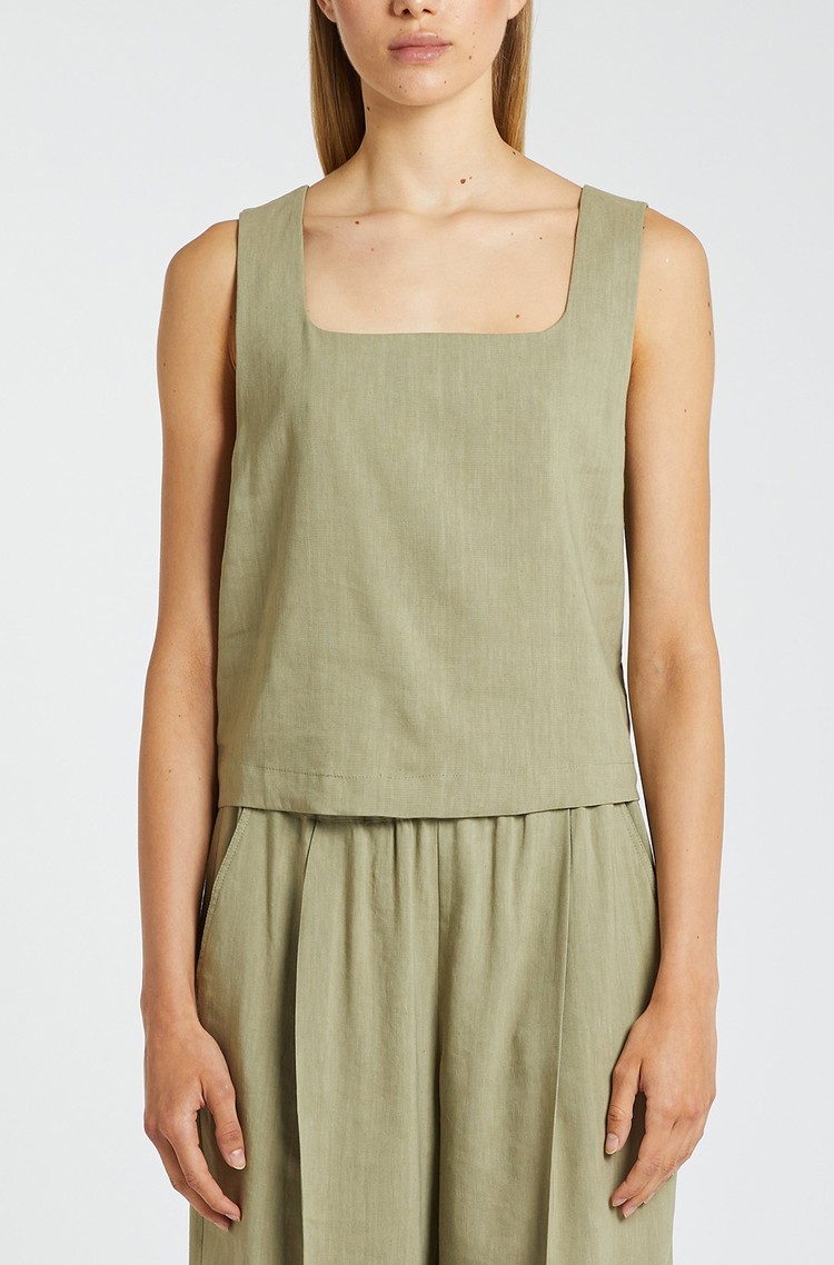 MARELLA Monochrome linen-blend top Green 