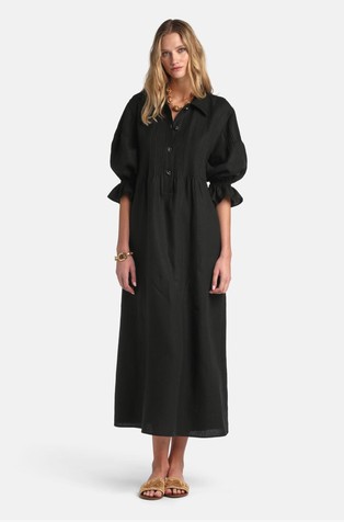 Dolga srajčna obleka iz lana