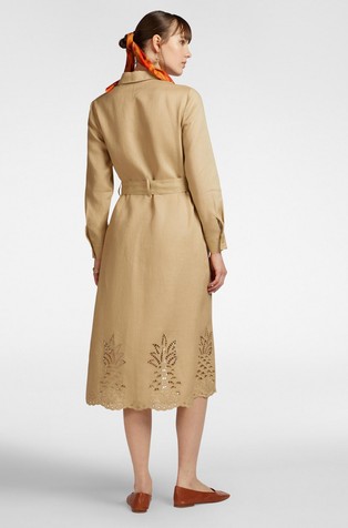ELENA MIRO Linen shirt dress with perforated embroidery Sand 2