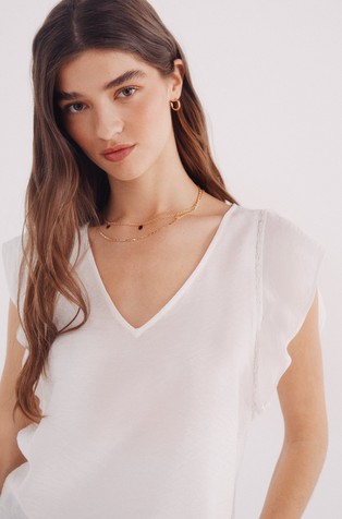 SPRINGFIELD Bluza s plapolajočimi kratkimi rokavi Bela - White 4