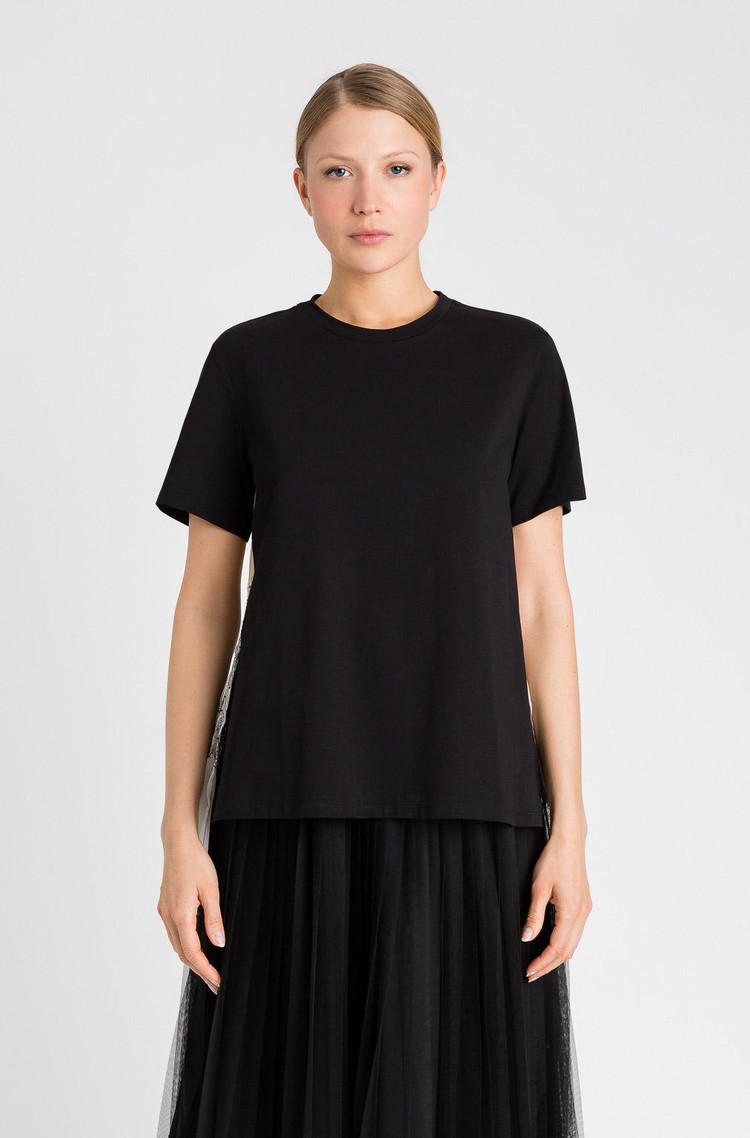 TWINSET T-shirt with pleated flounce on the back Mul.Nero/Champagne/Off White 