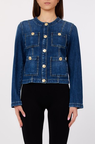 Denim jakna z logo gumbi